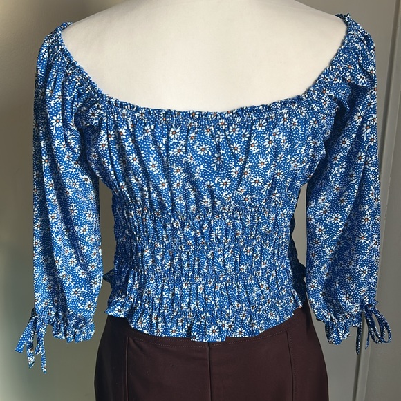 New Vigoss Women’s Smocked Drop Off the Shoulder Floral 3/4 Sleeve Peasant Top - Picture 7 of 12